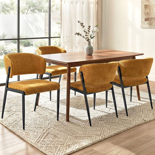 TWSC Dining Chairs Set of 4 Linen Fabric Soft Upholstered Chairs Mustard