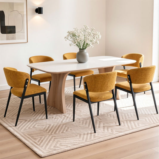 TWSC Dining Chairs Set of 6 Linen Fabric Soft Upholstered Chairs Mustard