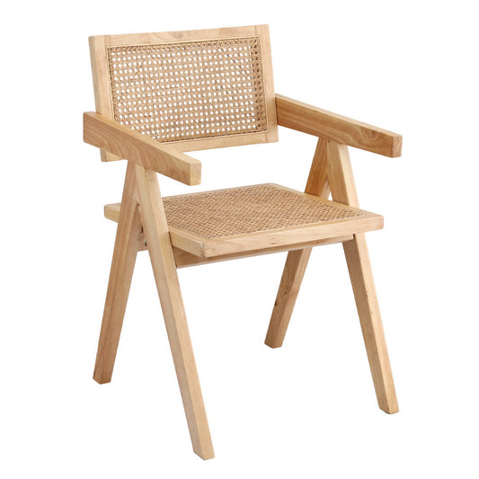 Dining Chair with Wooden Rubber Wood Frame and Rattan Seat