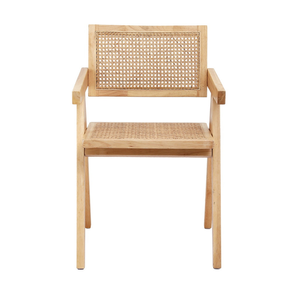 Dining Chair with Wooden Rubber Wood Frame and Rattan Seat