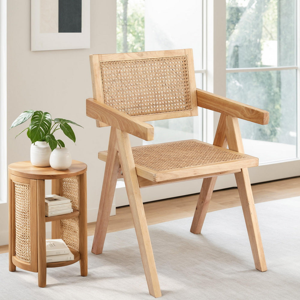 Dining Chair with Wooden Rubber Wood Frame and Rattan Seat