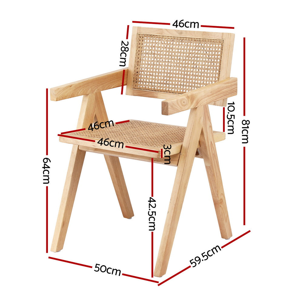 Dining Chairs with Wooden Rubberwood Frame and Rattan Seat – Set of 2