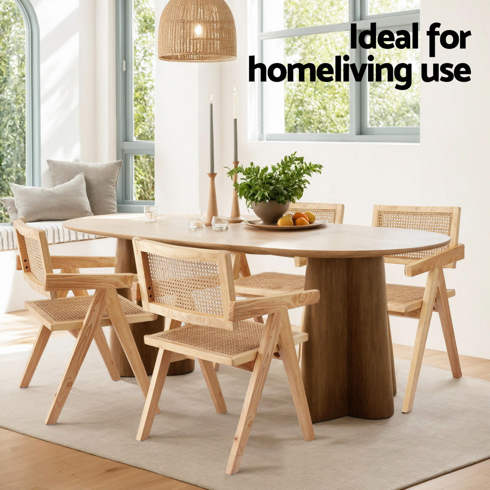 Dining Chairs with Wooden Rubberwood Frame and Rattan Seat – Set of 2