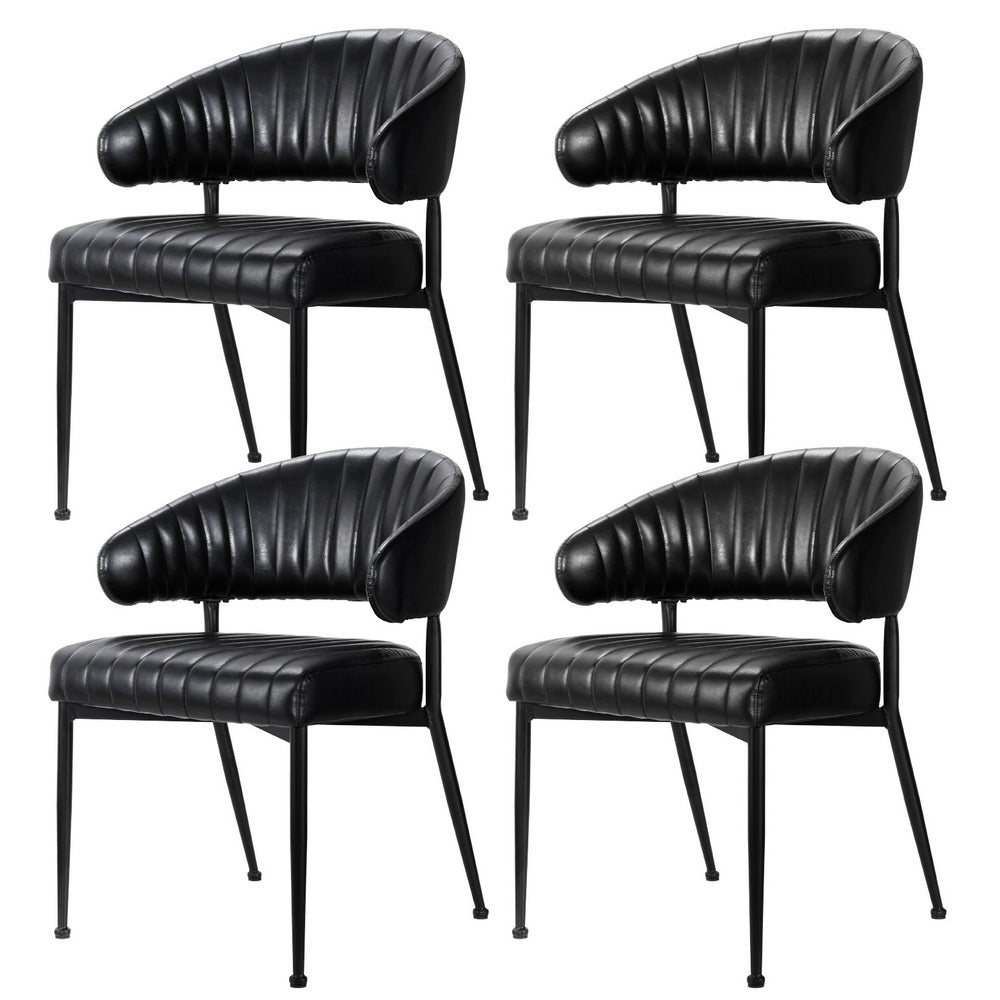 Dining Chair Set of 4 – Black PU Leather with Metal Frame