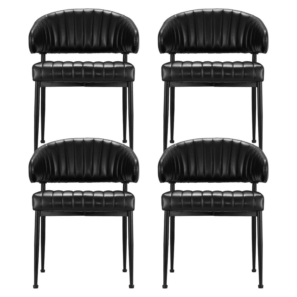 Dining Chair Set of 4 – Black PU Leather with Metal Frame