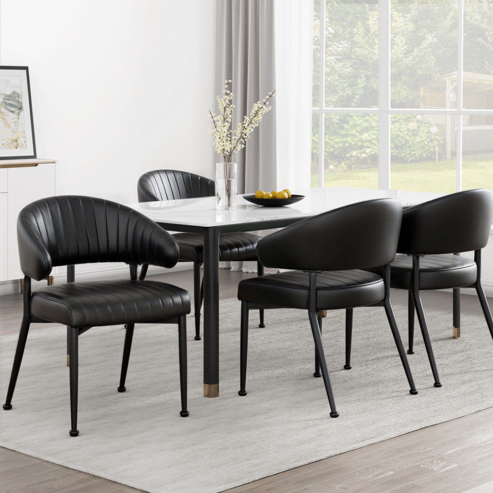 Dining Chair Set of 4 – Black PU Leather with Metal Frame