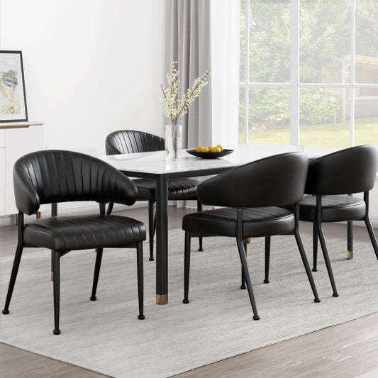 Dining Chair Set of 4 – Black PU Leather with Metal Frame