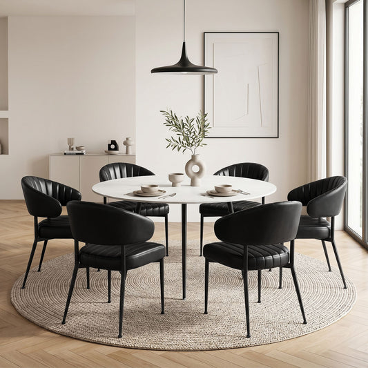 TWSC Dining Chairs Set of 6 Leather Hollow Armchair Black