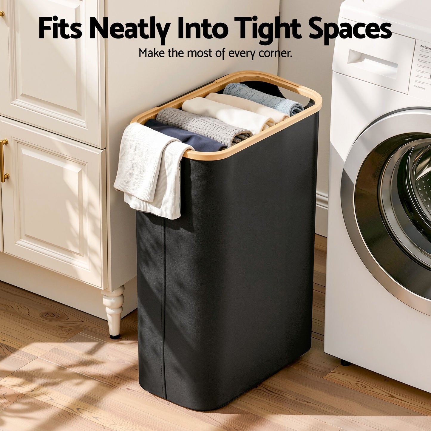 Laundry Basket with Removable Bag – Foldable, 60L Black