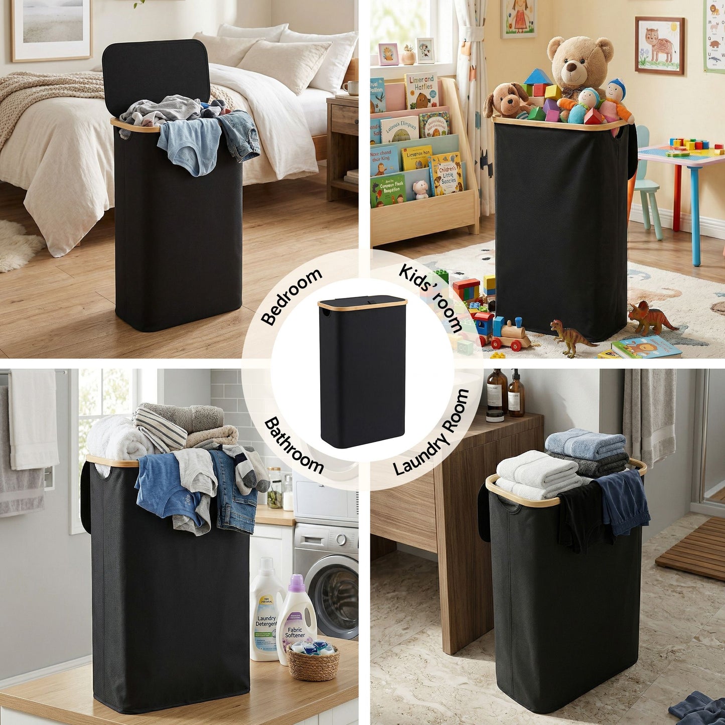 Laundry Basket with Removable Bag – Foldable, 60L Black