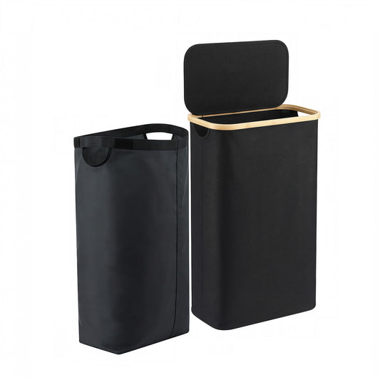 Laundry Basket with Removable Bag – Foldable, 60L Black
