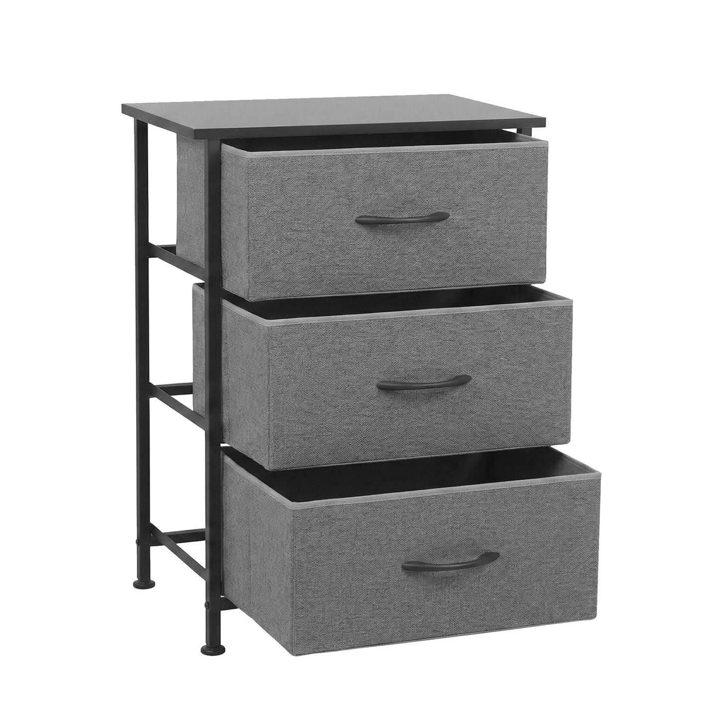 Chest of Drawers – 3 Spacious Grey Drawers with Metal Frame