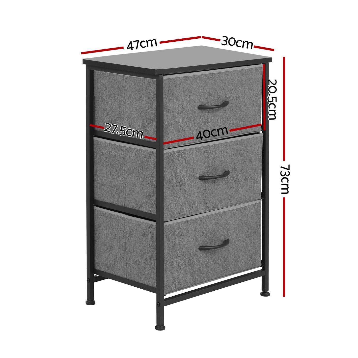 Chest of Drawers Set of 2 – 3-Drawer Storage Dresser, Grey