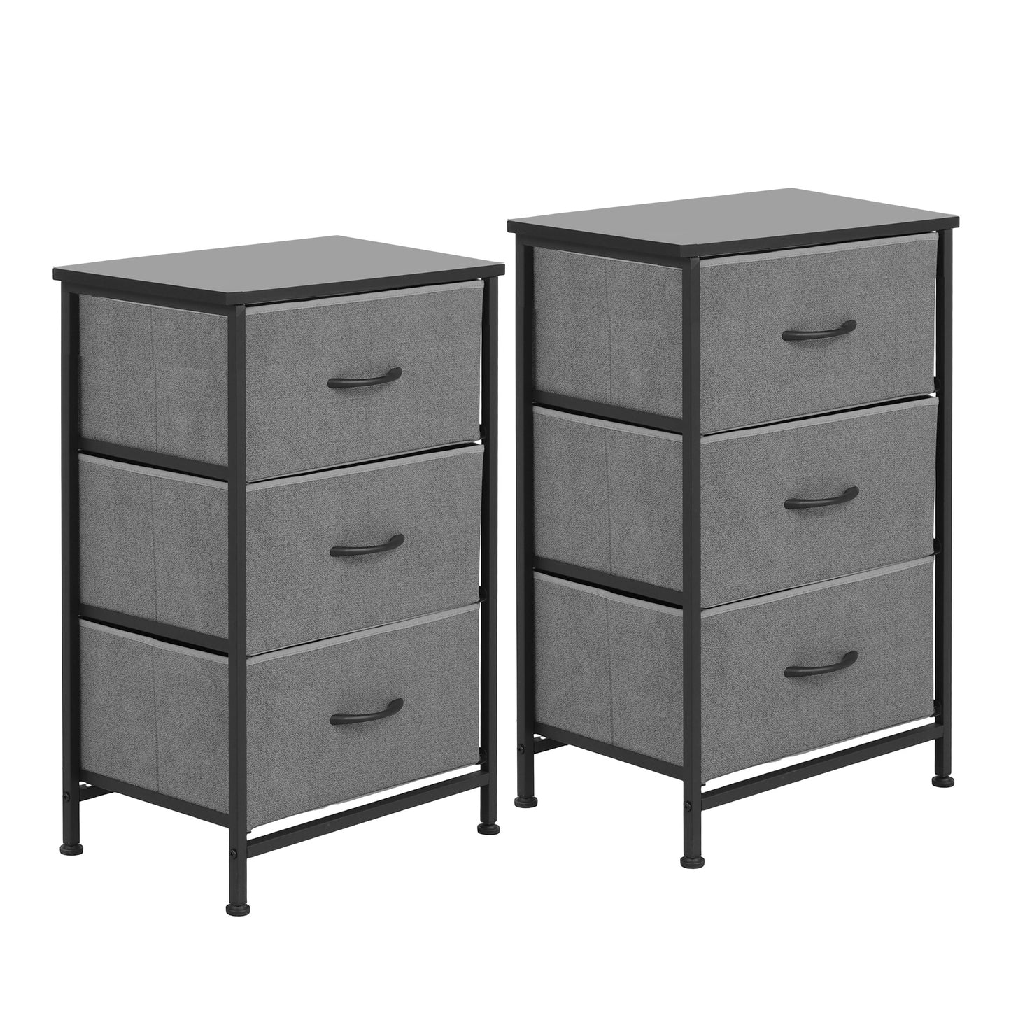 Chest of Drawers Set of 2 – 3-Drawer Storage Dresser, Grey