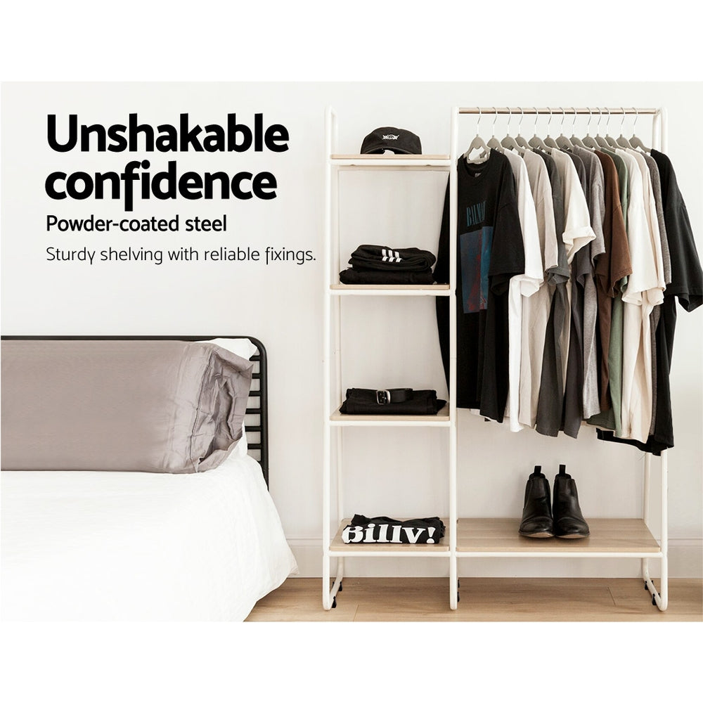 Wardrobe Clothes Rack – Heavy Duty Metal with MDF Shelves, 150cm