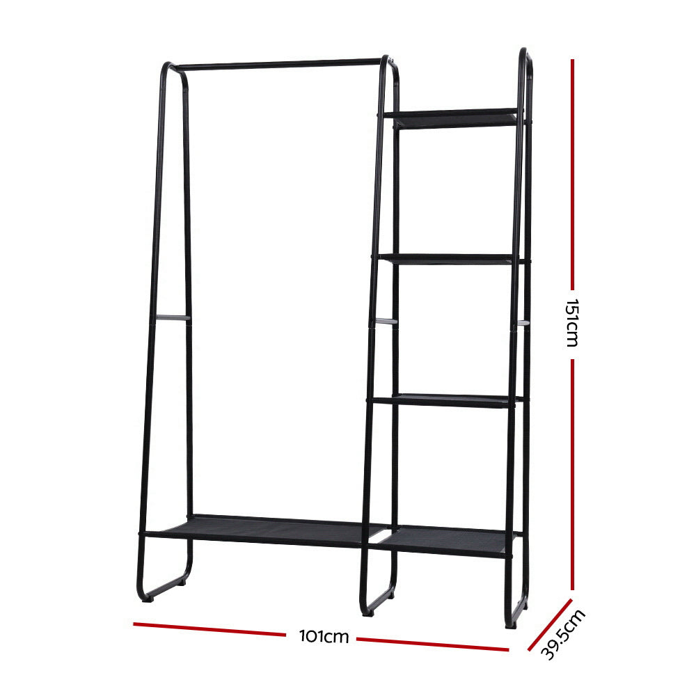 Clothes Rack with Shelves – Sturdy Metal, 150cm, Black