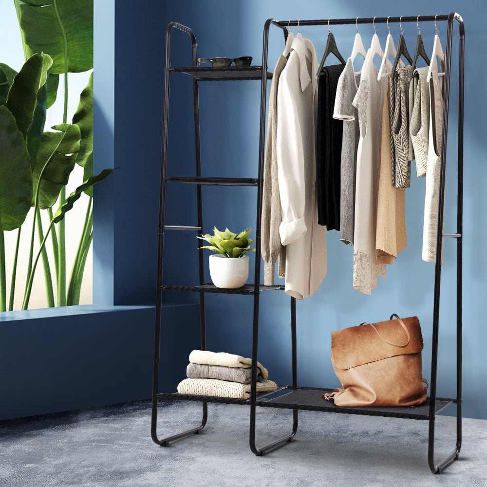 Clothes Rack with Shelves – Sturdy Metal, 150cm, Black