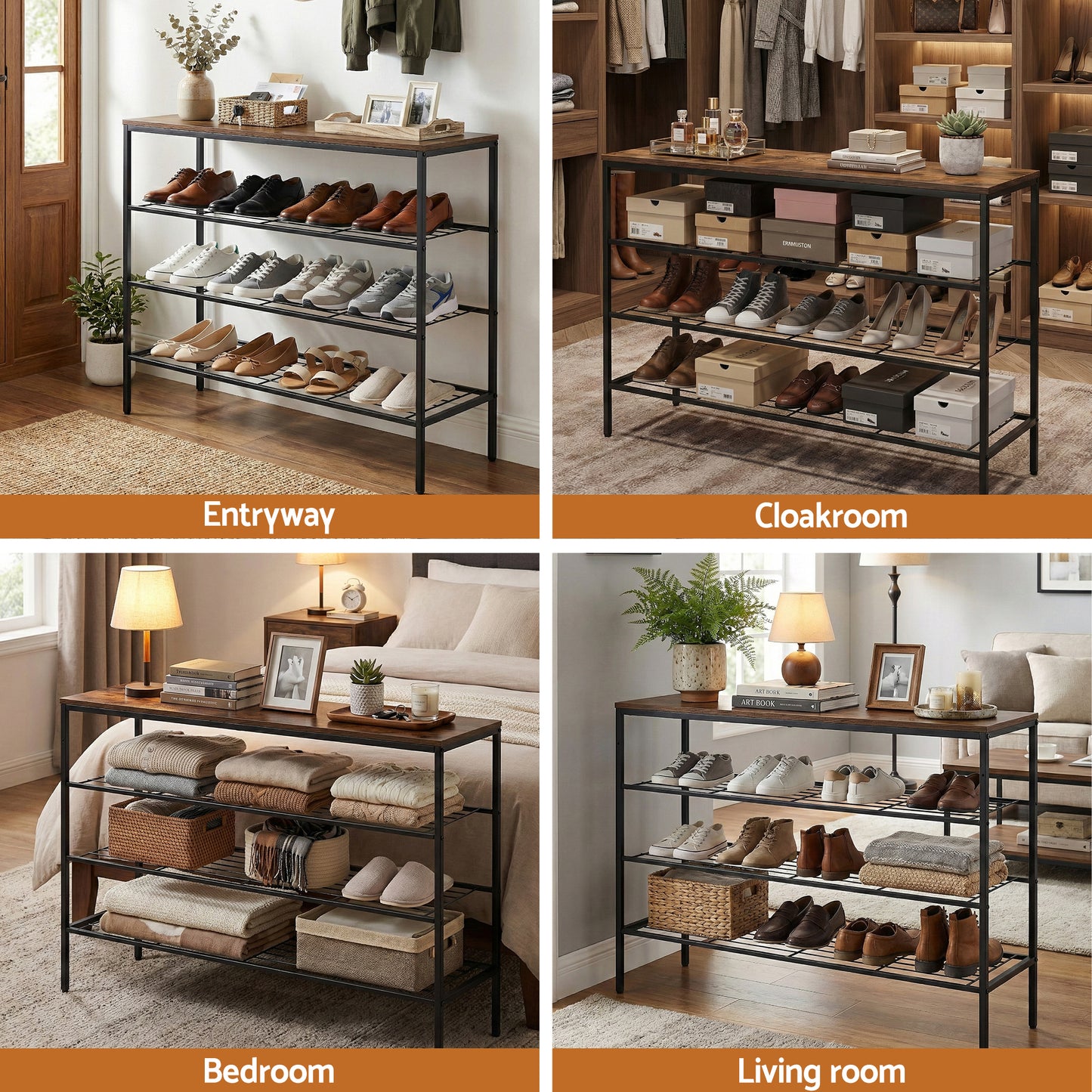 Shoe Rack – 4-Tier Storage Organizer, Walnut Finish
