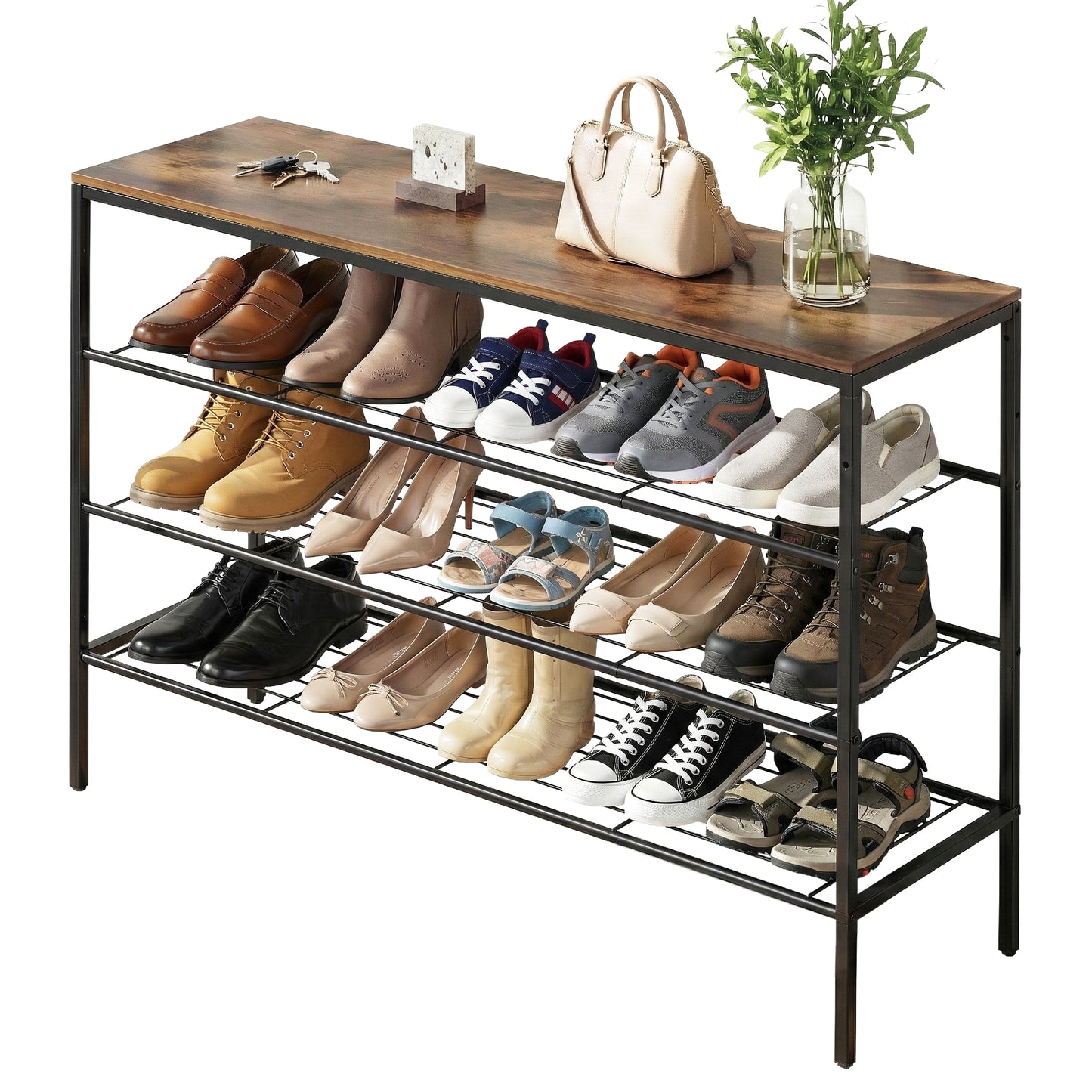 Shoe Rack – 4-Tier Storage Organizer, Walnut Finish