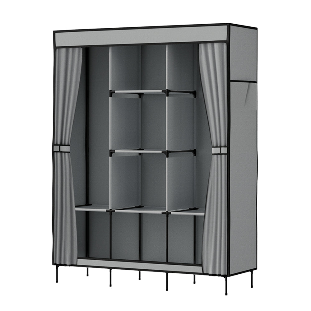 Portable Clothes Wardrobe with Shelves – Large, Grey, Non-Woven Fabric