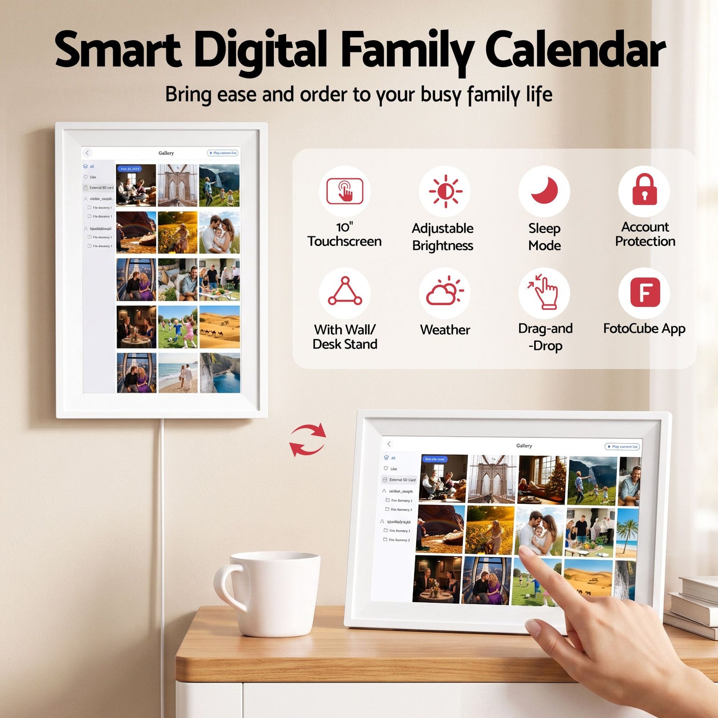 Artiss 10" Digital Calendar Planner Smart Photo Frame Family Chore Chart & Sync