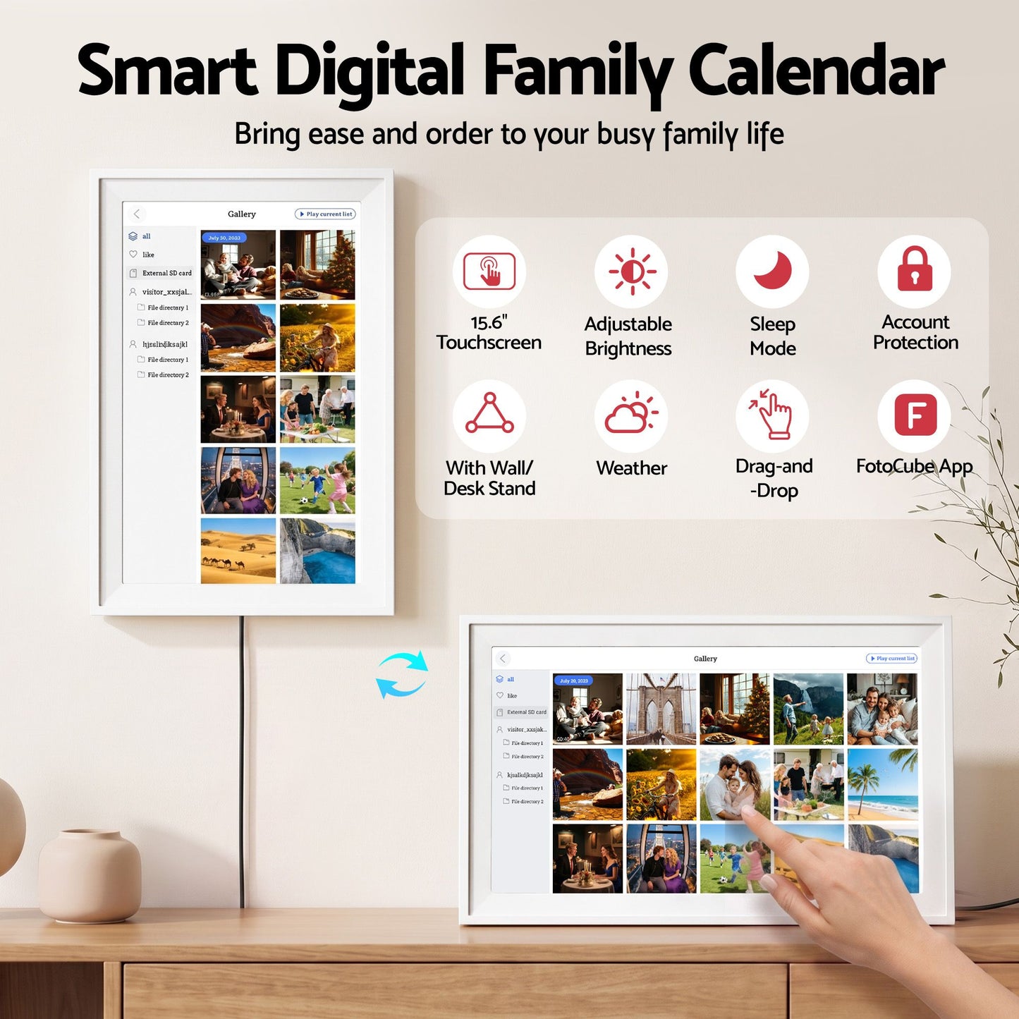 Artiss 15.6" Digital Calendar Planner Smart Photo Frame Family Chore Chart & Sync