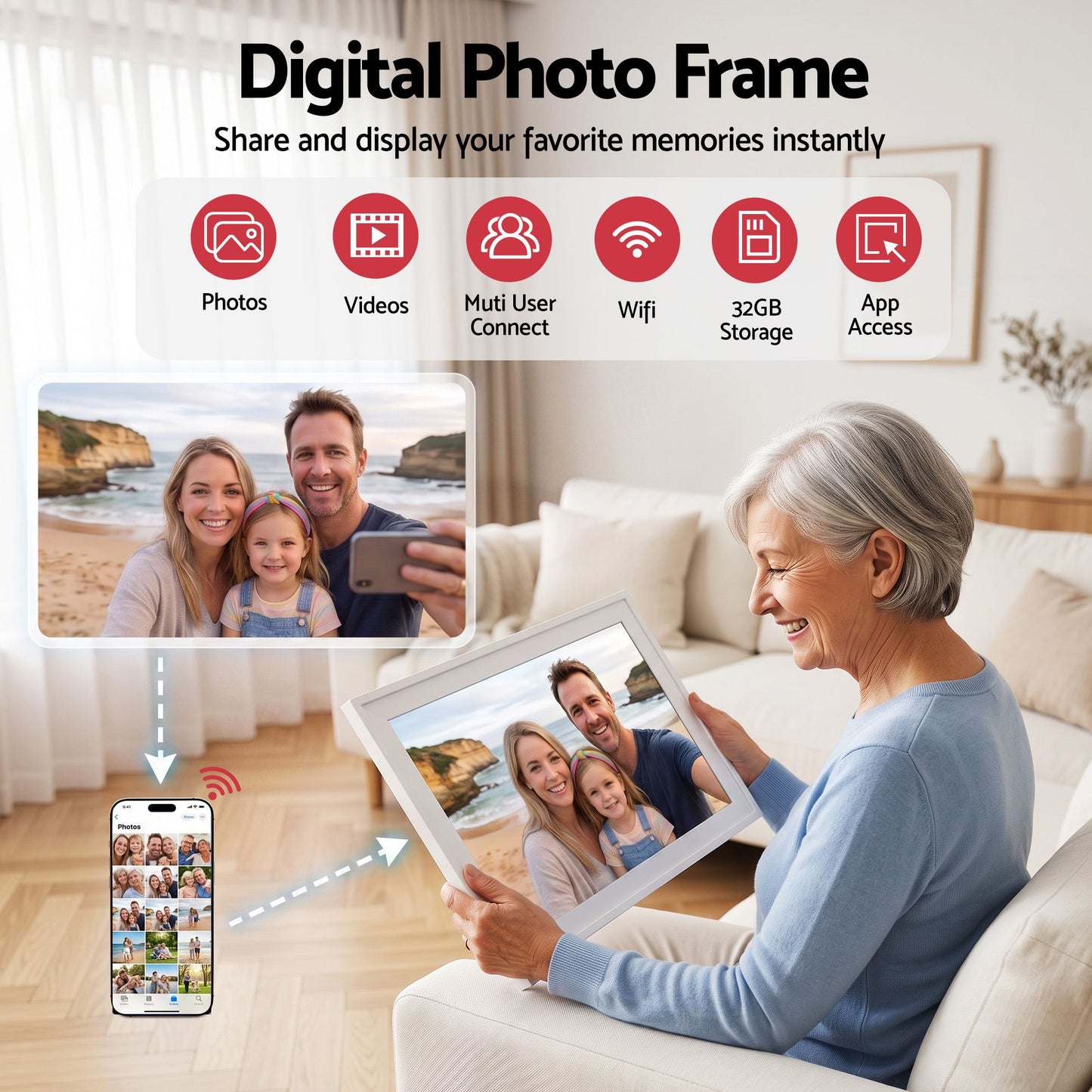 Artiss 15.6" Digital Calendar Planner Smart Photo Frame Family Chore Chart & Sync