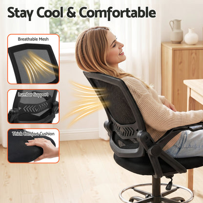 TWSC Drawing Table with Ergonomic Office Chair, Drafting Tables with Tempered Glass Desktop, Removable Drawers, Drafting Stool with Height Adjustable for Artwork Painting Studio