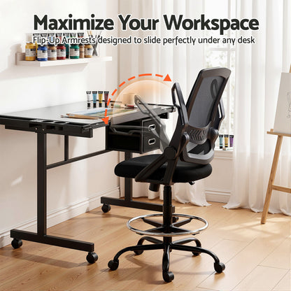TWSC Drawing Table with Ergonomic Office Chair, Drafting Tables with Tempered Glass Desktop, Removable Drawers, Drafting Stool with Height Adjustable for Artwork Painting Studio