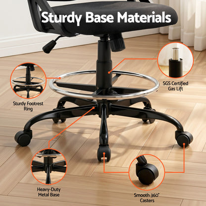 TWSC Drawing Table with Ergonomic Office Chair, Drafting Tables with Tempered Glass Desktop, Removable Drawers, Drafting Stool with Height Adjustable for Artwork Painting Studio