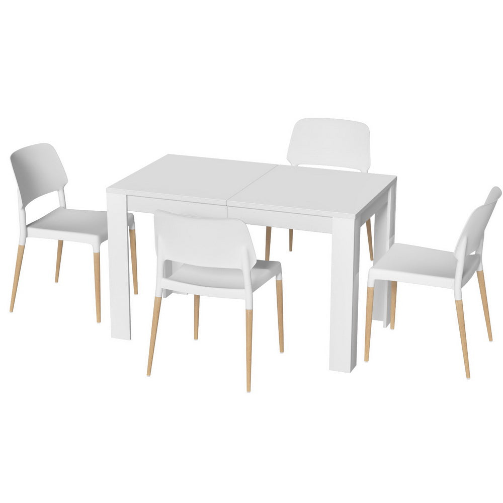 1 TWSC Dining Table and 4 Chairs Set White Wood