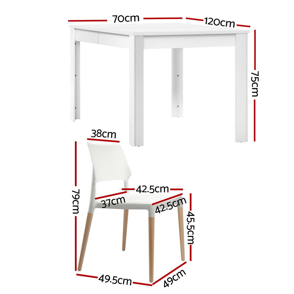 1 TWSC Dining Table and 4 Chairs Set White Wood