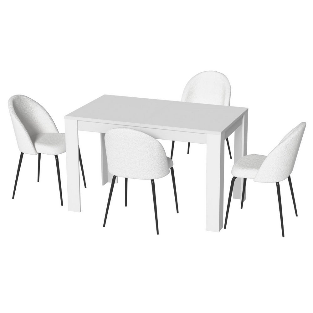 Dining Table and 4 Chairs Set – White Sherpa Upholstery, Durable Melamine Finish