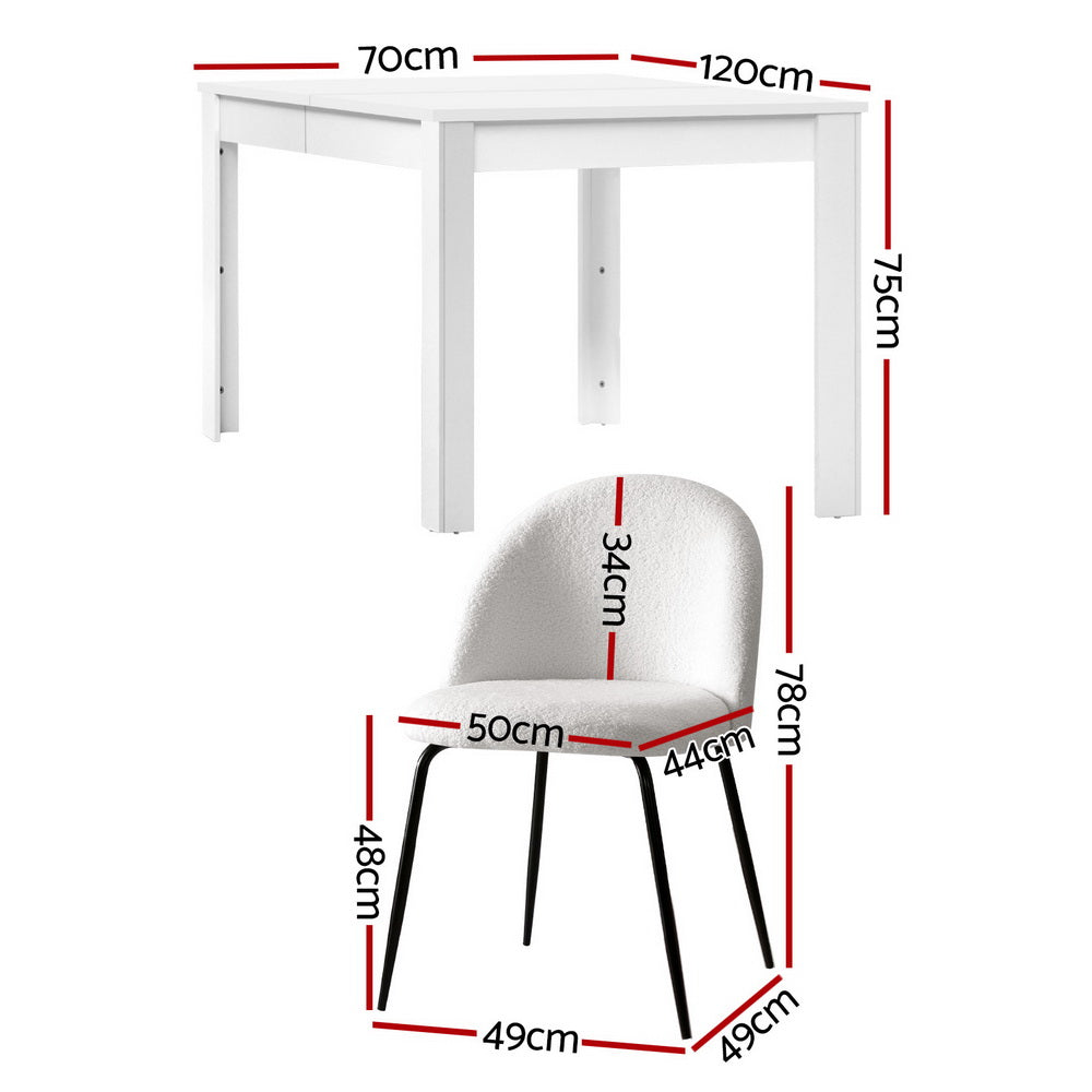 Dining Table and 4 Chairs Set – White Sherpa Upholstery, Durable Melamine Finish