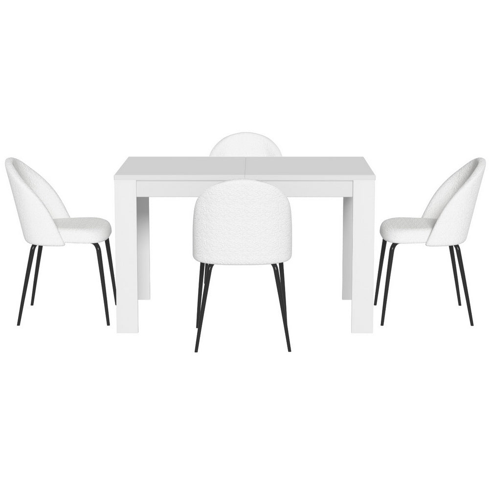 Dining Table and 4 Chairs Set – White Sherpa Upholstery, Durable Melamine Finish