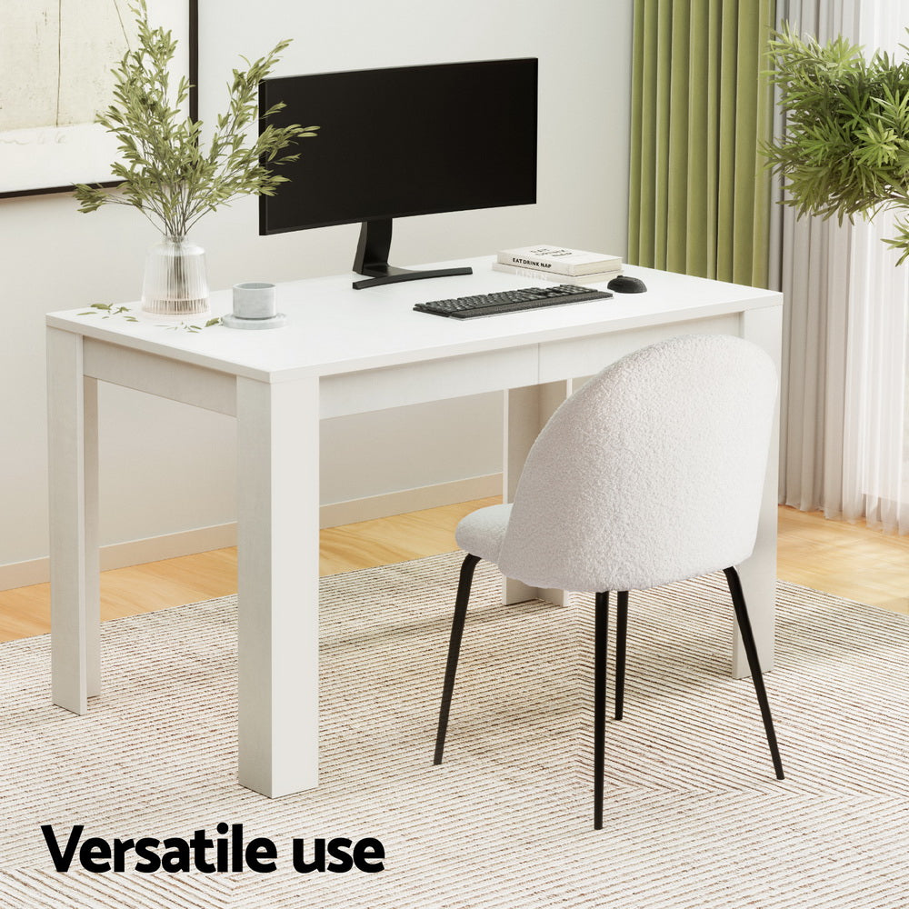 Dining Table and 4 Chairs Set – White Sherpa Upholstery, Durable Melamine Finish