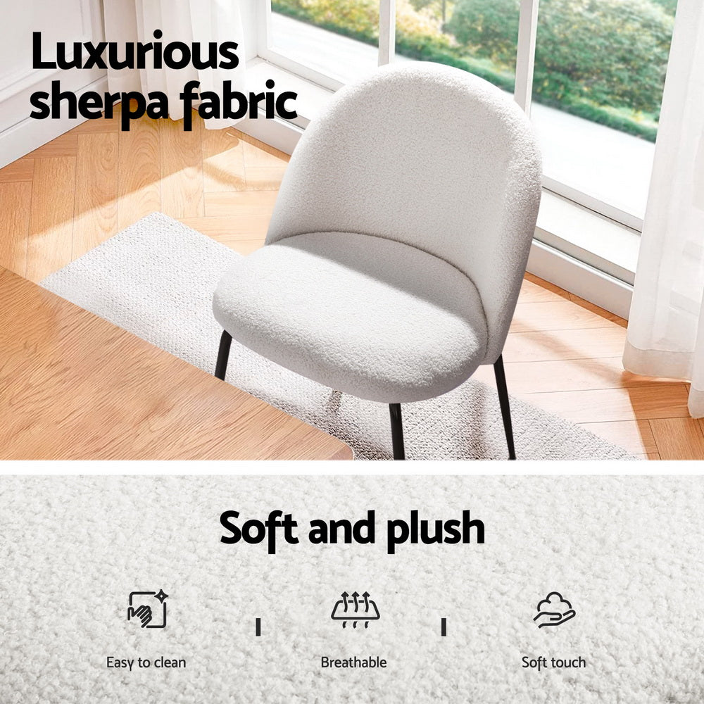 Dining Table and 4 Chairs Set – White Sherpa Upholstery, Durable Melamine Finish