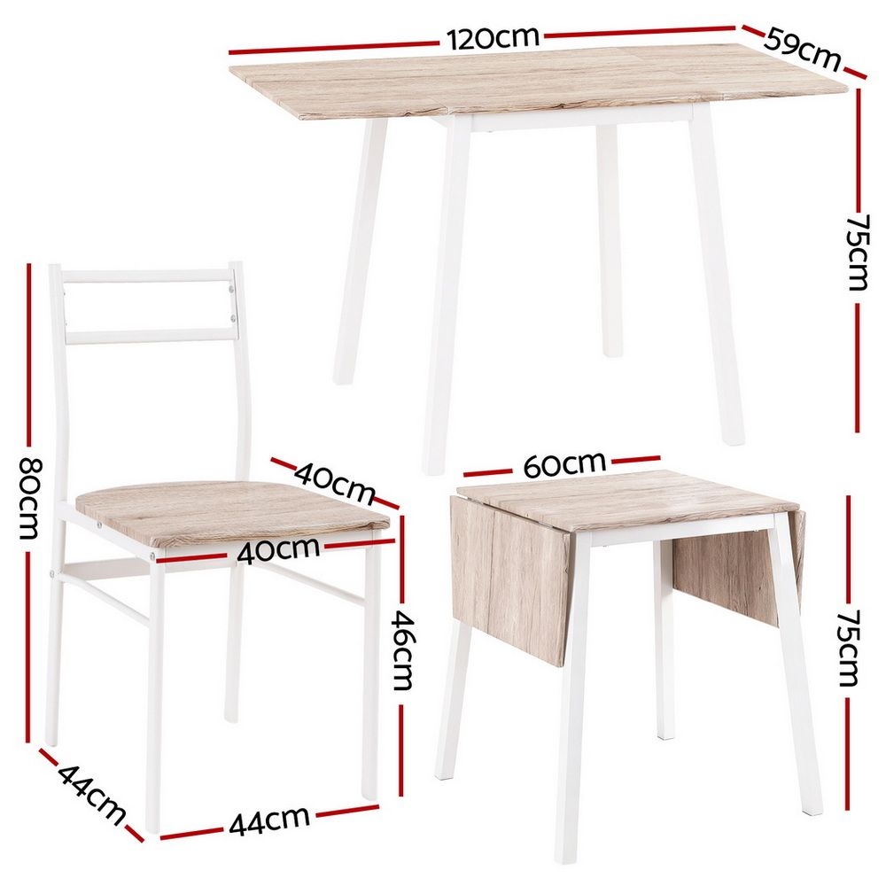Dining Table and Chairs Set – Foldable Design, Natural Wood and White Finish