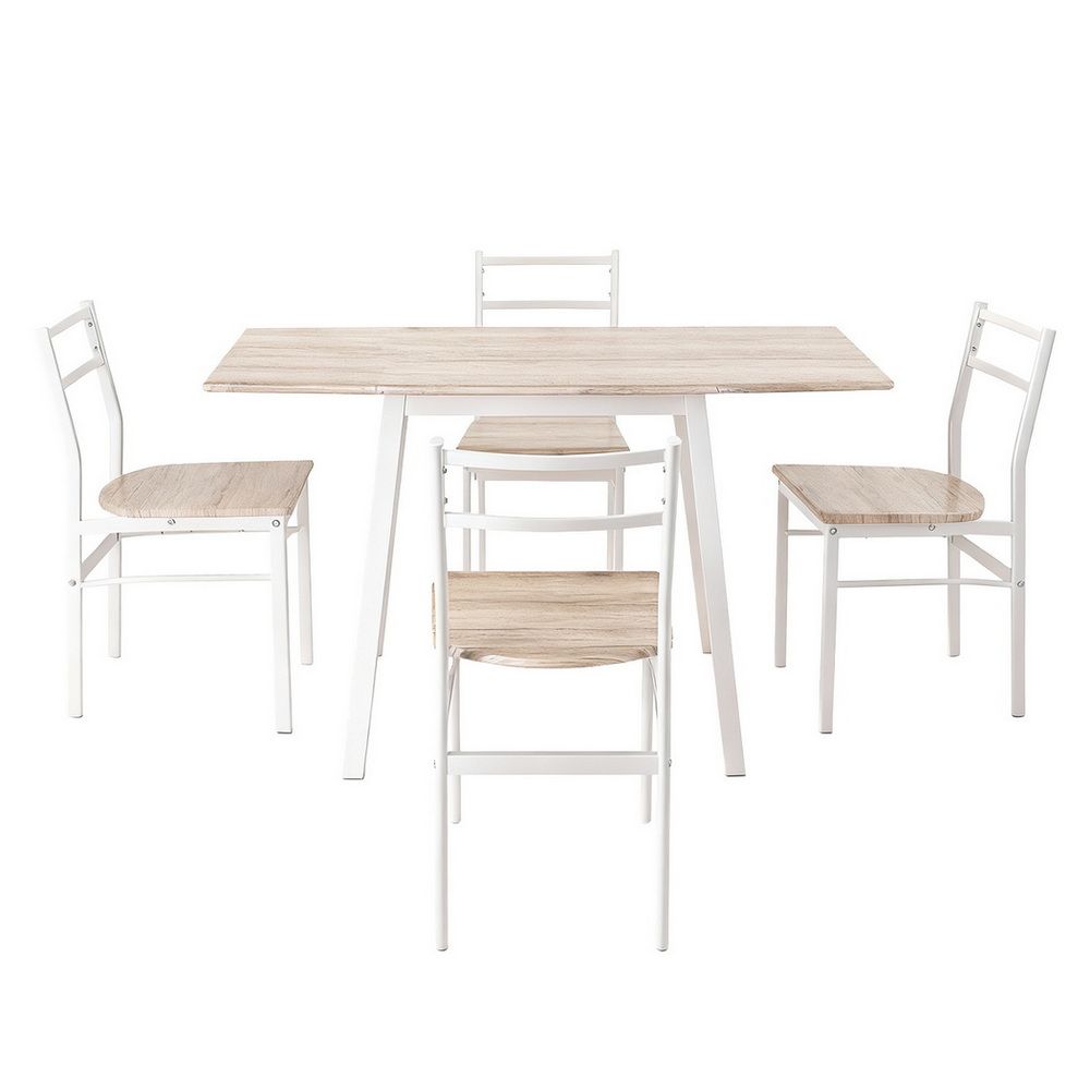 Dining Table and Chairs Set – Foldable Design, Natural Wood and White Finish