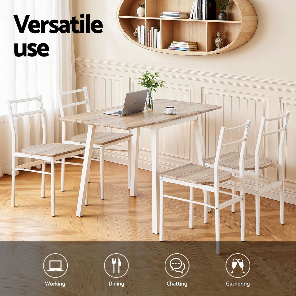 Dining Table and Chairs Set – Foldable Design, Natural Wood and White Finish