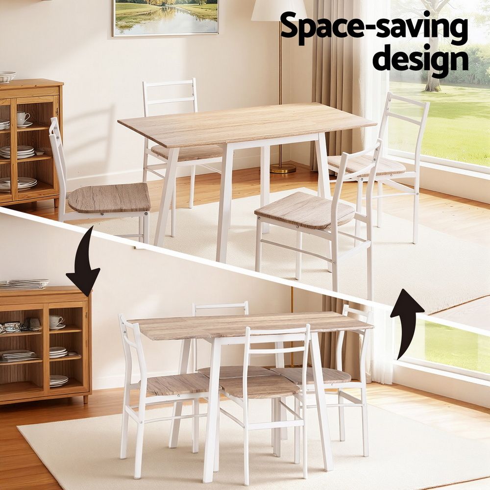 Dining Table and Chairs Set – Foldable Design, Natural Wood and White Finish