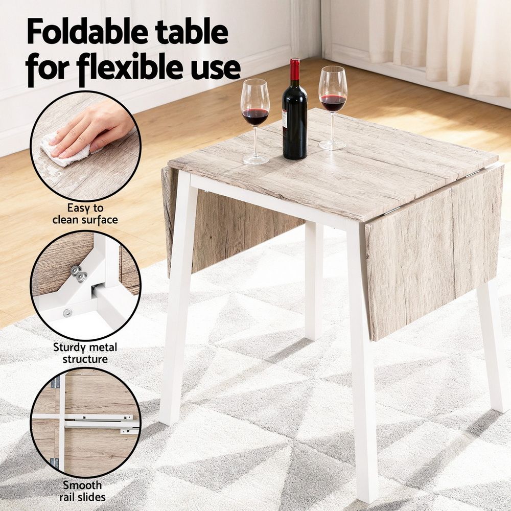 Dining Table and Chairs Set – Foldable Design, Natural Wood and White Finish
