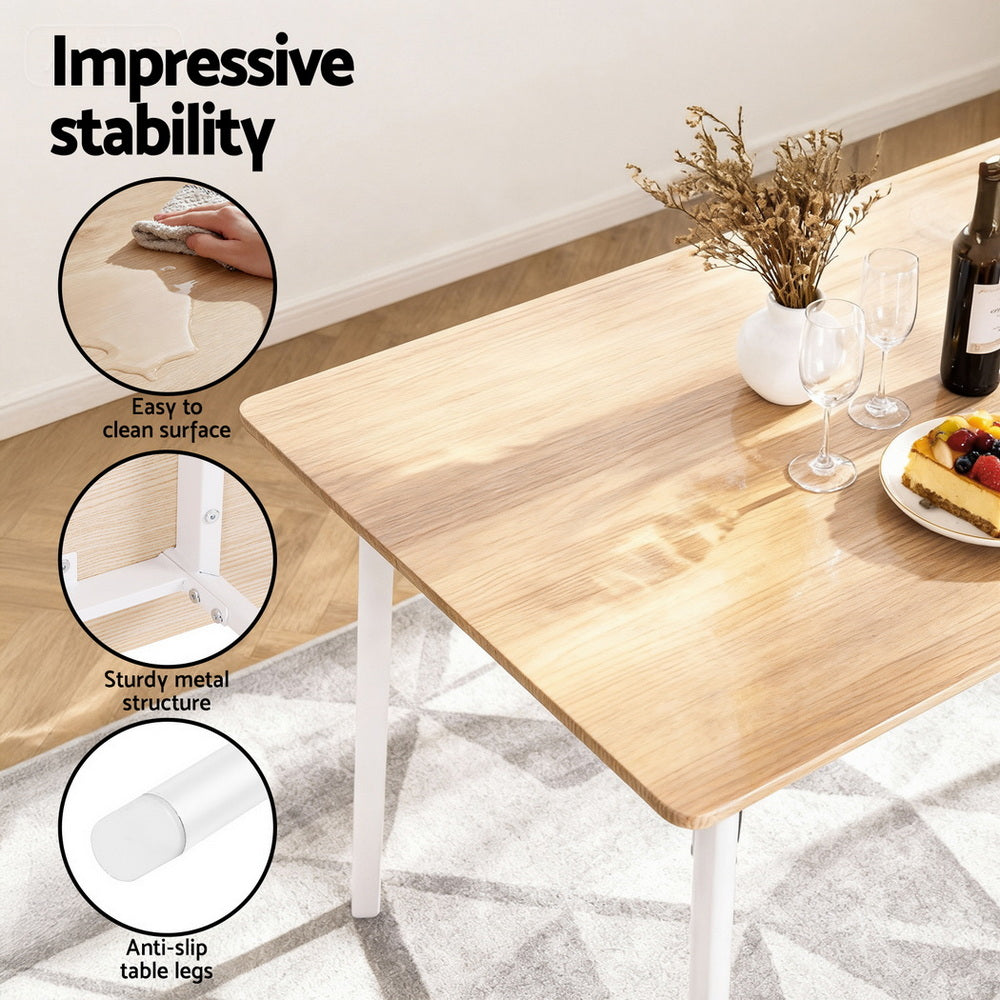 Dining Table and Chairs Set with Bench – Natural Wood and White Finish, Seats 4
