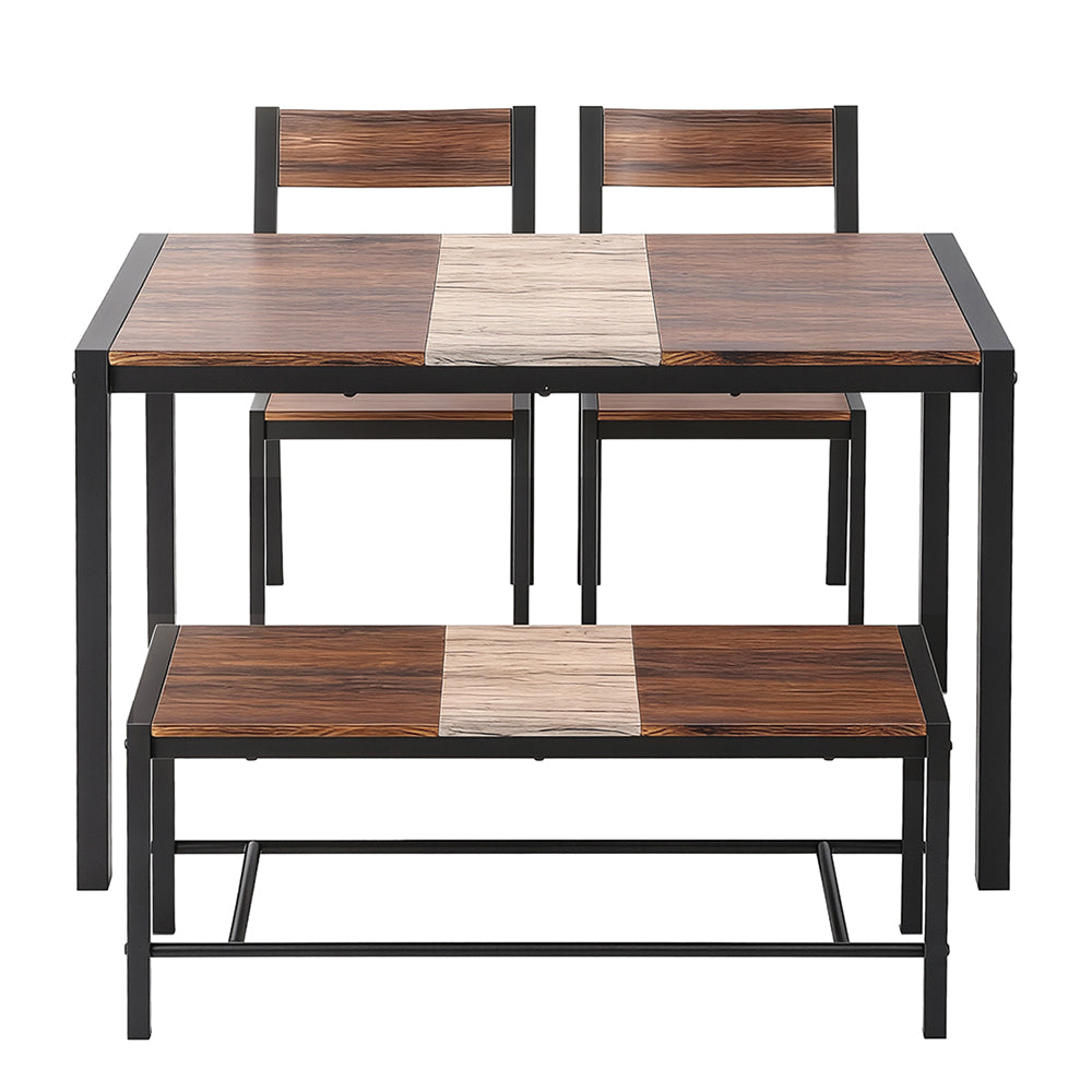 Dining Table and Chairs Set with Bench – Rustic Brown Kitchen Furniture, 4-Piece