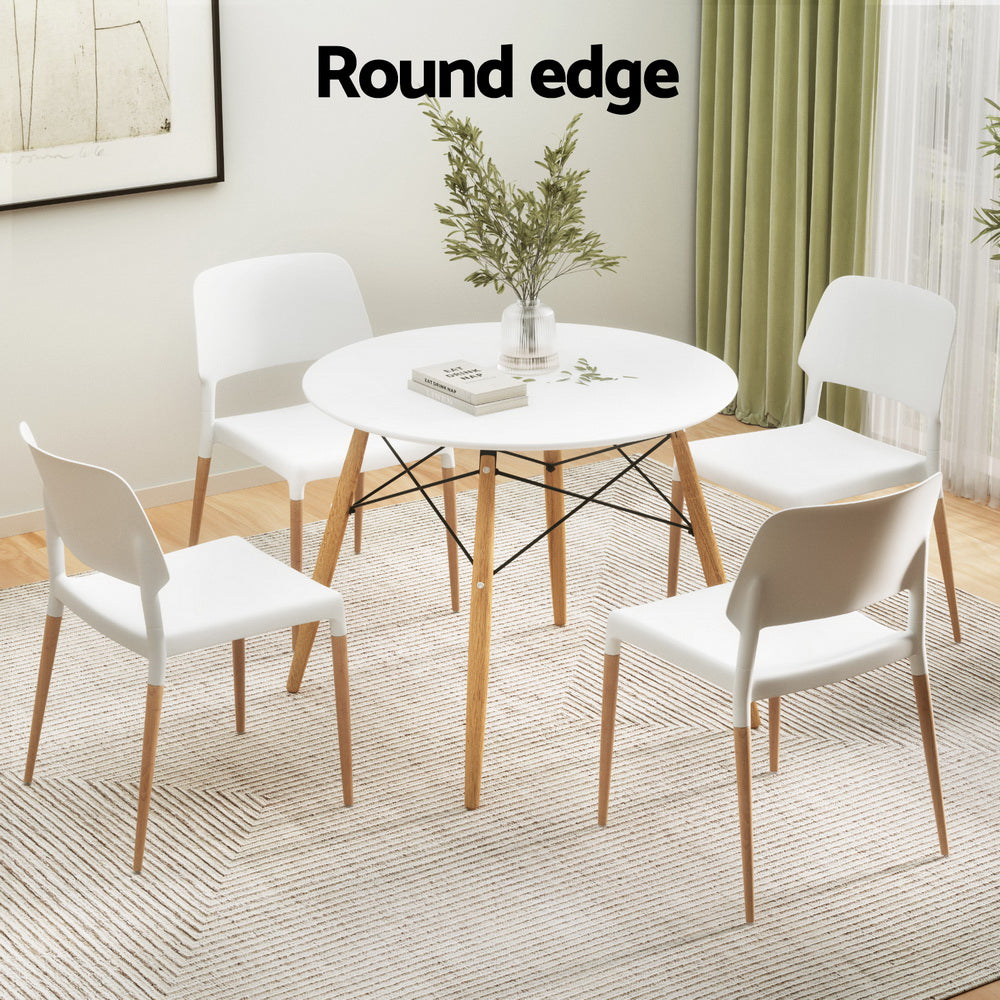 Dining Table and 4 Chairs Set – Round White, Solid Beech Wood Legs