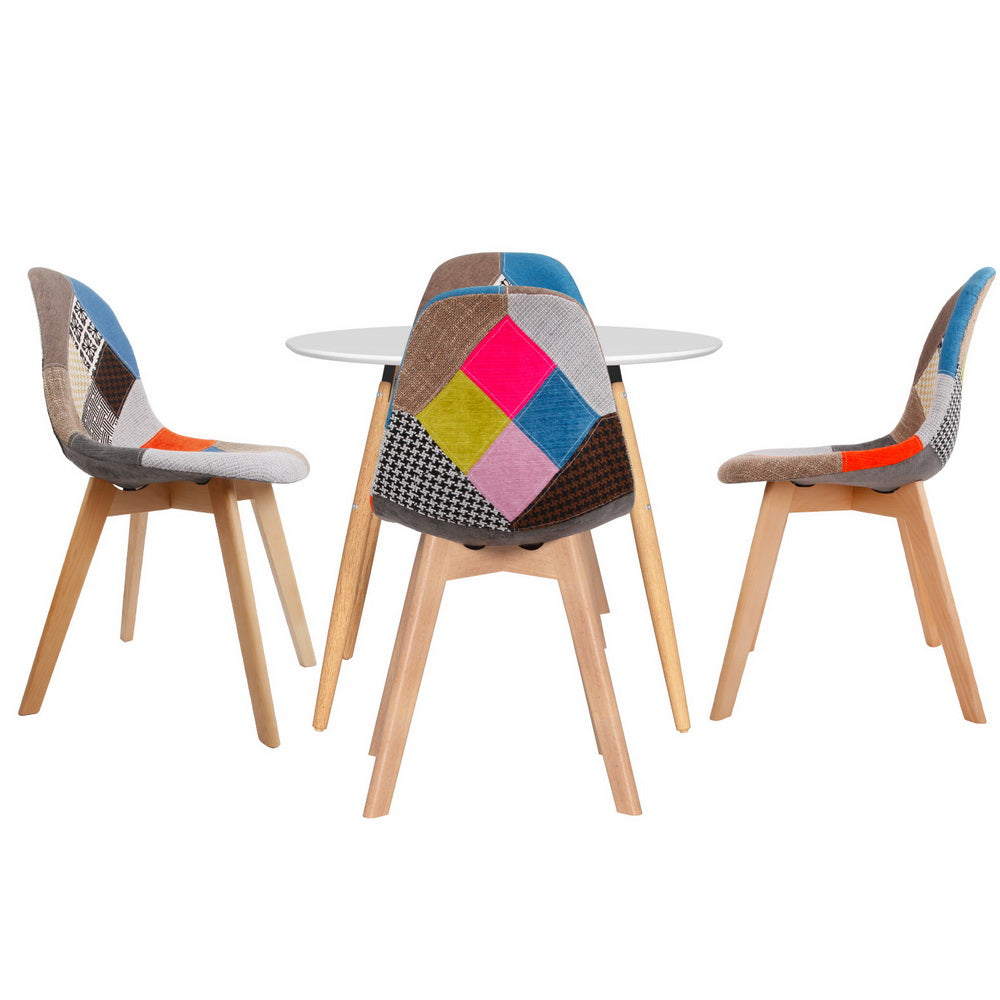 Dining Table and 4 Chairs Set – White MDF Top with Beech Wood Legs, 100cm Diameter