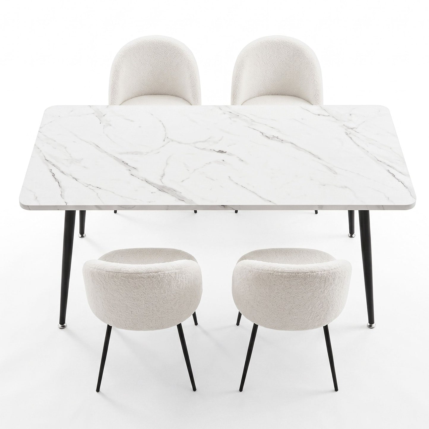 1 Artiss Dining Table and 4 Chairs Set White Marble Style