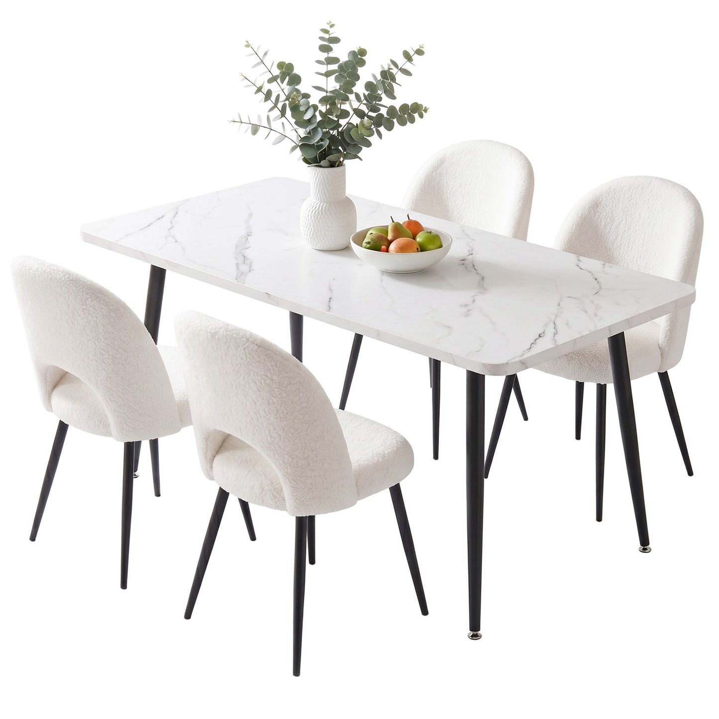 TWSC Dining Table and Chairs Set 5pcs Kitchen Furniture Marble White