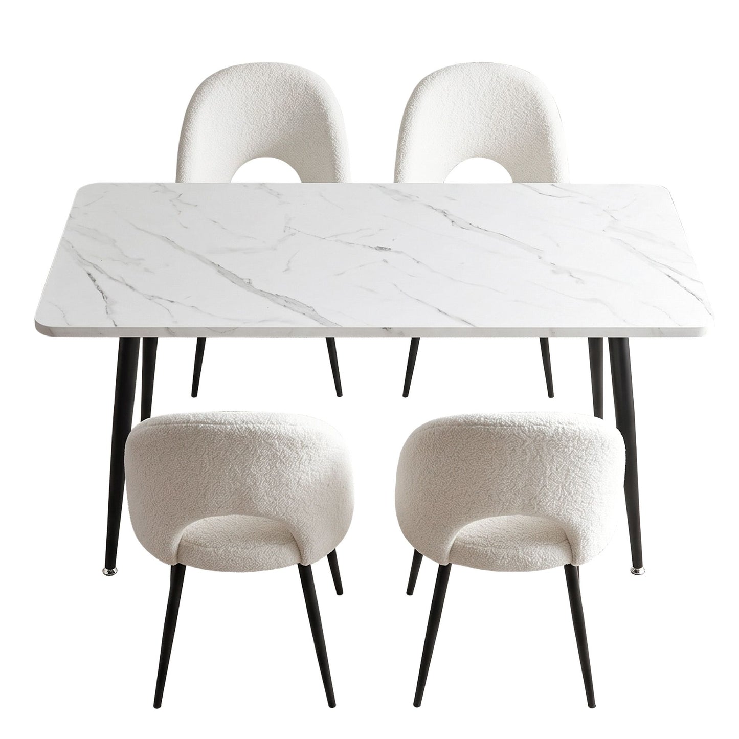 TWSC Dining Table and Chairs Set 5pcs Kitchen Furniture Marble White