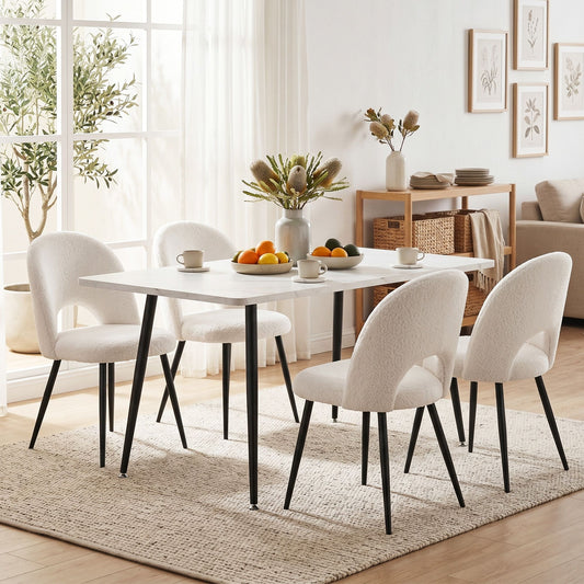 TWSC Dining Table and Chairs Set 5pcs Kitchen Furniture Marble White